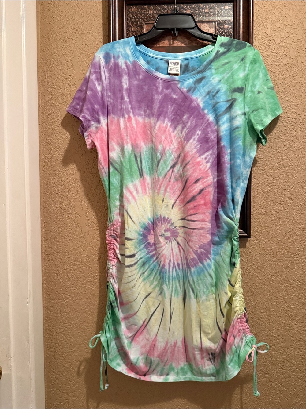 NWT Tie-Dye Spiral Ruched Tee Dress - Multicolor. XXL. Wear scrunched up or down